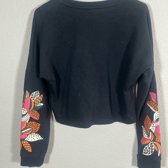 Adidas Black Cropped Sweatshirt with Pink Logo and Colorful Sleeves - Picture 2 of 5